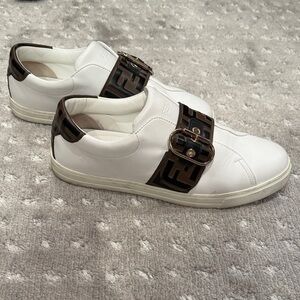 Fendi White Sneakers with Brown Logo Detail